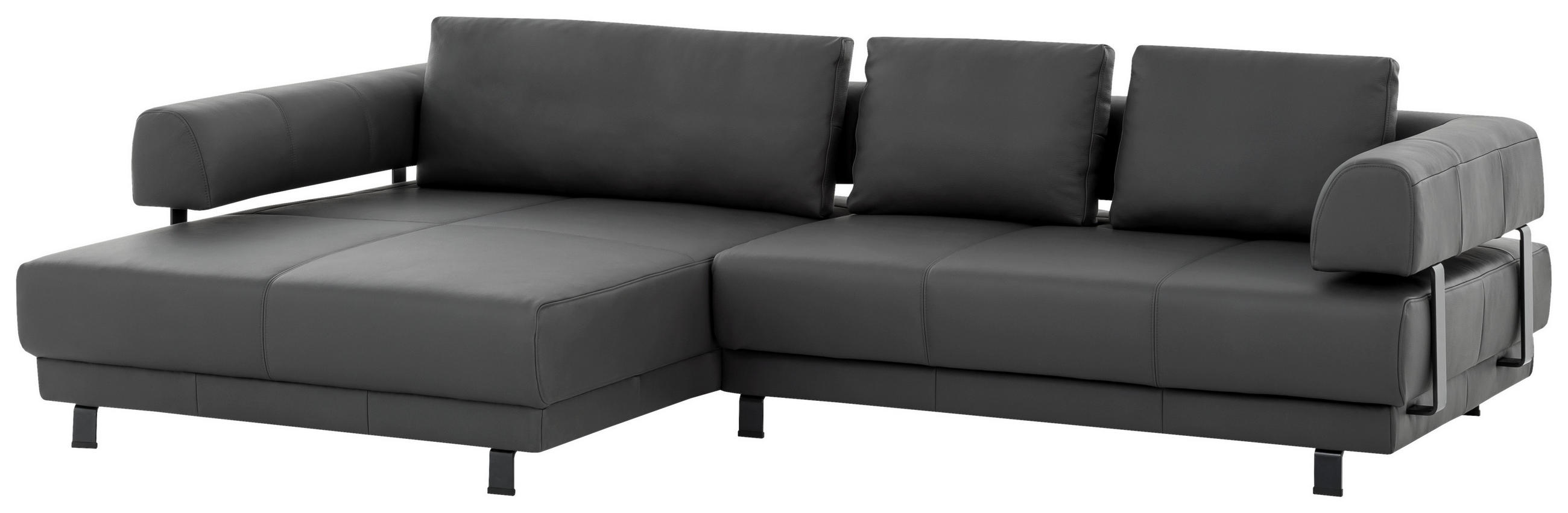 ECKSOFA Schieferfarben Echtleder - Schieferfarben/Schwarz, Design, Leder/Metall (188/307cm)