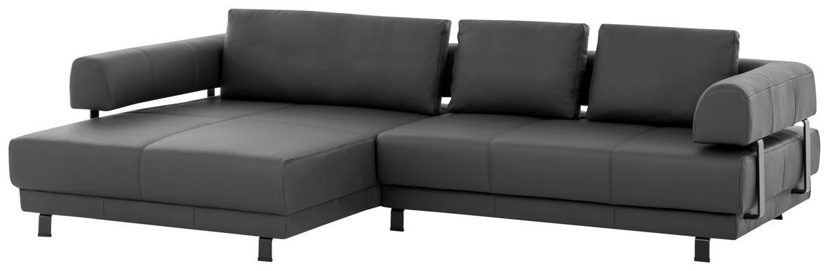 ECKSOFA in Echtleder Schieferfarben  - Schieferfarben/Schwarz, Design, Leder/Metall (188/307cm)