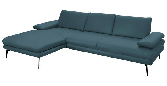 ECKSOFA in Echtleder Blau 180/310 cm - Blau/Schwarz, Design, Leder/Metall (180/310cm) - Dieter Knoll