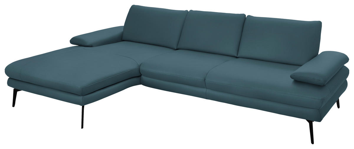 ECKSOFA in Echtleder Blau  - Blau/Schwarz, Design, Leder/Metall (180/310cm) - Dieter Knoll