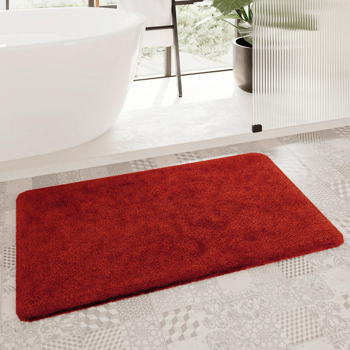 BADTEPPICH Rot 55/65 cm  - Rot, Basics, Kunststoff/Textil (55/65cm) - WECON HOME