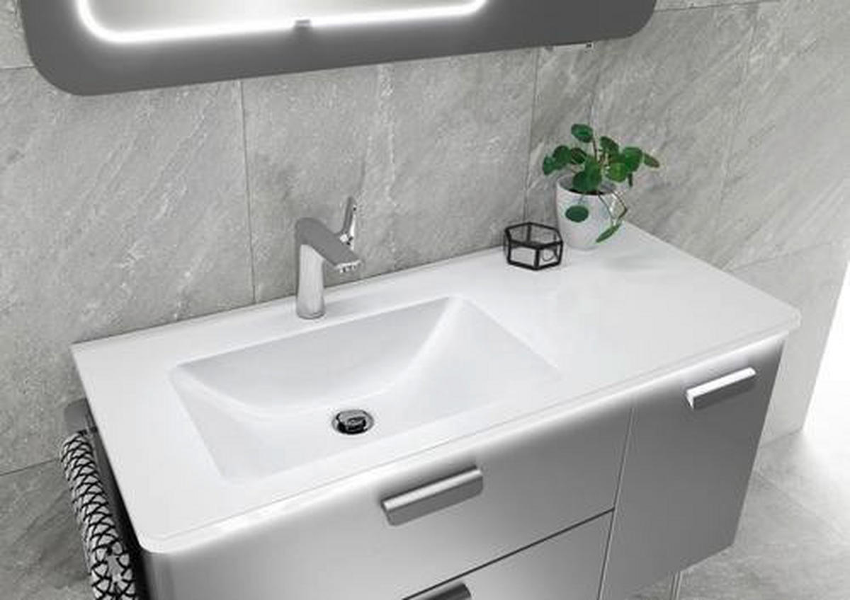 WASCHTISCHKOMBI 107 cm  - Weiß/Grau, MODERN, Naturmaterialien/Holzwerkstoff (107cm) - Sadena