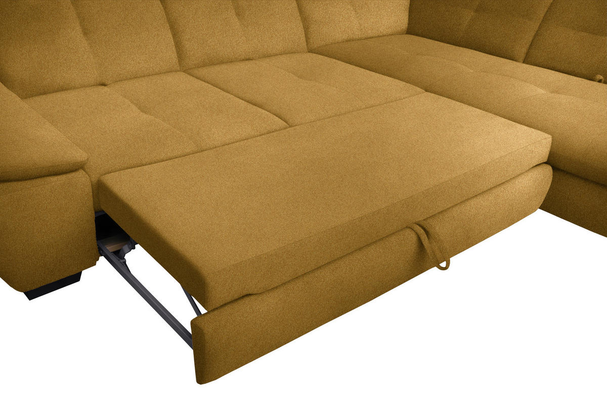 ECKSOFA Currygelb Flachgewebe  - Currygelb/Schwarz, Design, Textil/Metall (242/313cm) - Xora