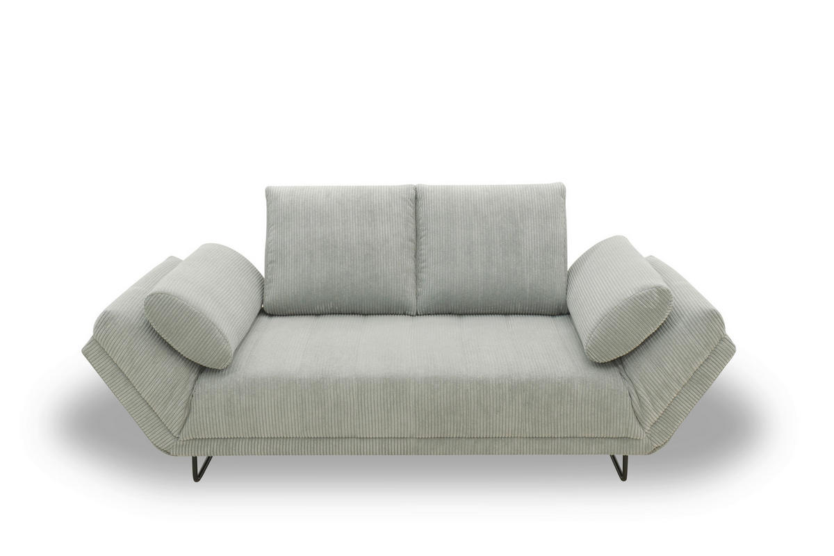 SCHLAFSOFA  in Cord, Mikrofaser Hellgrau  - Hellgrau/Schwarz, Design, Textil/Metall (210/95/97cm) - MID.YOU