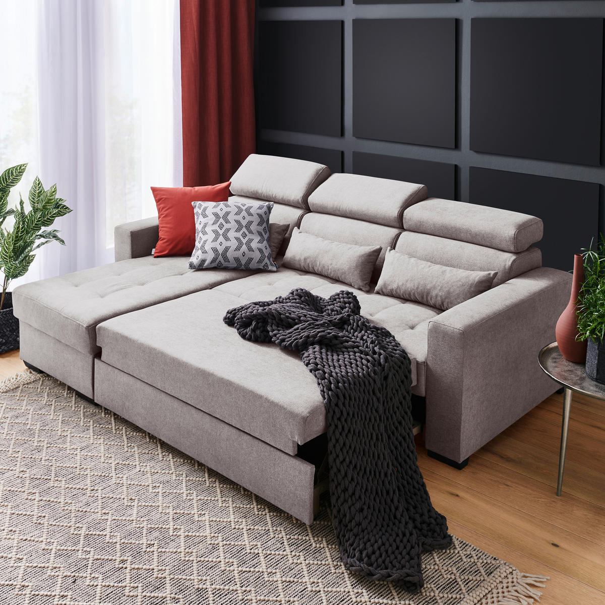 SAROKKANAPÉ textil szürkésbézs  - fekete/szürkésbézs, Design, műanyag/textil (179/240cm) - Carryhome