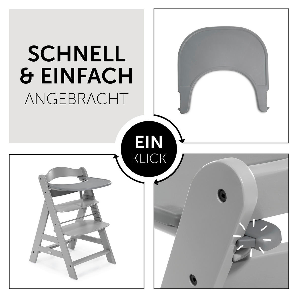 ESS- UND SPIELBRETT ALPHA CLICK TRAY  - Grau, Basics, Kunststoff (46/44/3,5cm) - Hauck