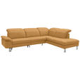 ECKSOFA in Echtleder Senfgelb  - Edelstahlfarben/Senfgelb, Design, Leder/Metall (309/233cm) - Dieter Knoll