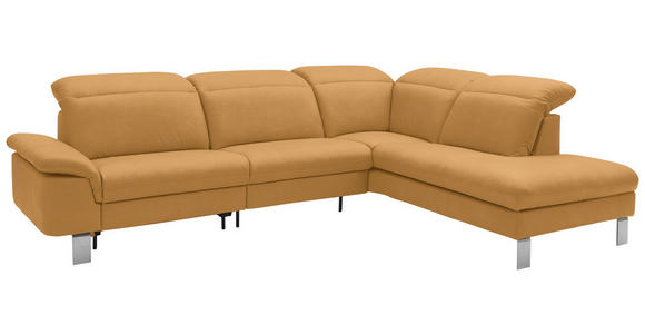 ECKSOFA in Echtleder Senfgelb 309/233 cm - Edelstahlfarben/Senfgelb, Design, Leder/Metall (309/233cm) - Dieter Knoll