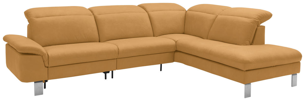 ECKSOFA in Echtleder Senfgelb  309/233 cm  - Edelstahlfarben/Senfgelb, Design, Leder/Metall (309/233cm) - Dieter Knoll
