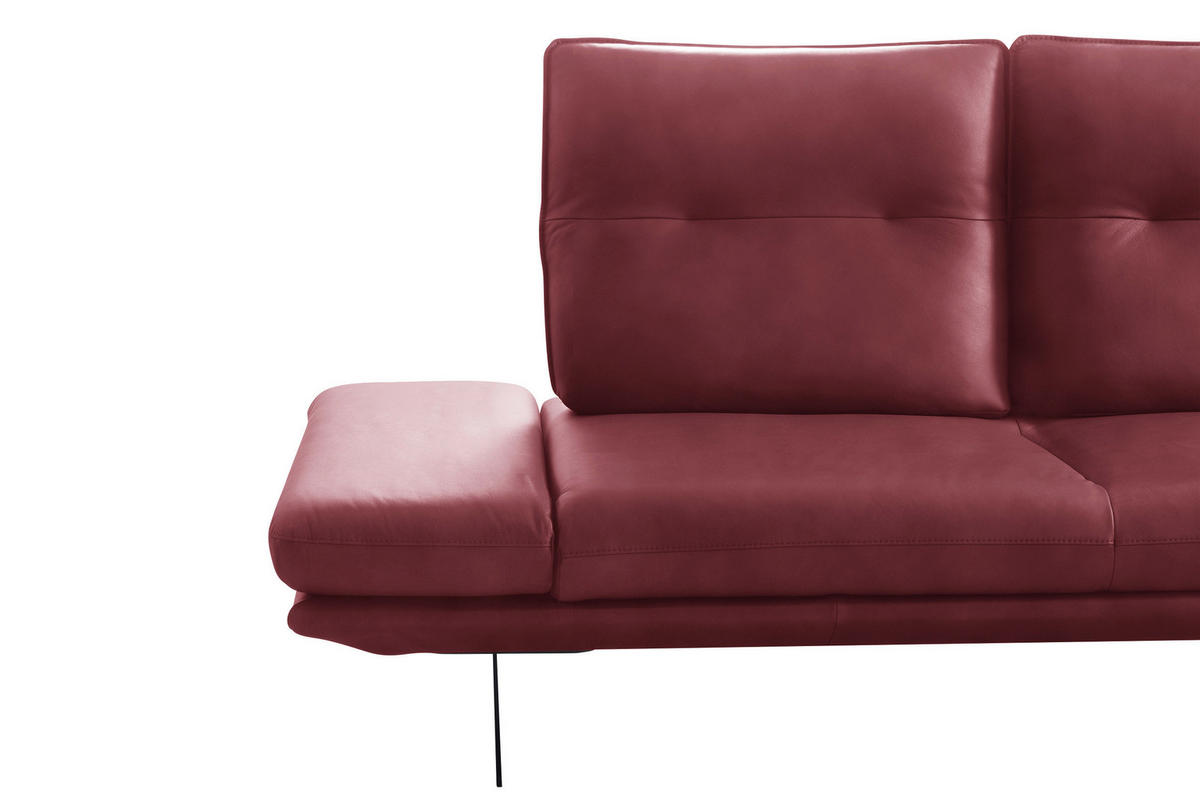 ECKSOFA Kirschrot Echtleder Armteilverstellung, Kopfteilverstellung, Sitztiefenverstellung  - Schwarz/Kirschrot, Design, Leder/Metall (291/180cm) - Celina Home