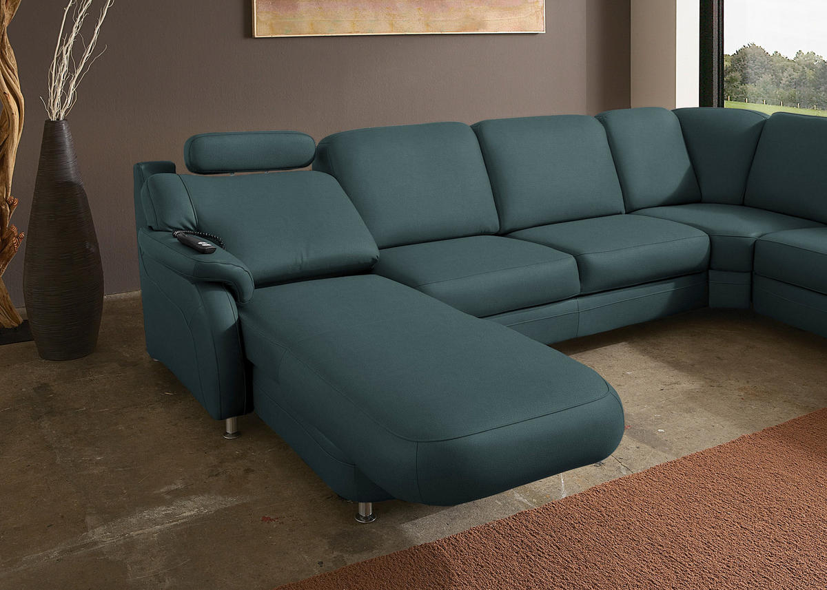 WOHNLANDSCHAFT Echtleder Graublau  - Graublau/Alufarben, Konventionell, Leder/Metall (165/329/239cm) - Beldomo Premium