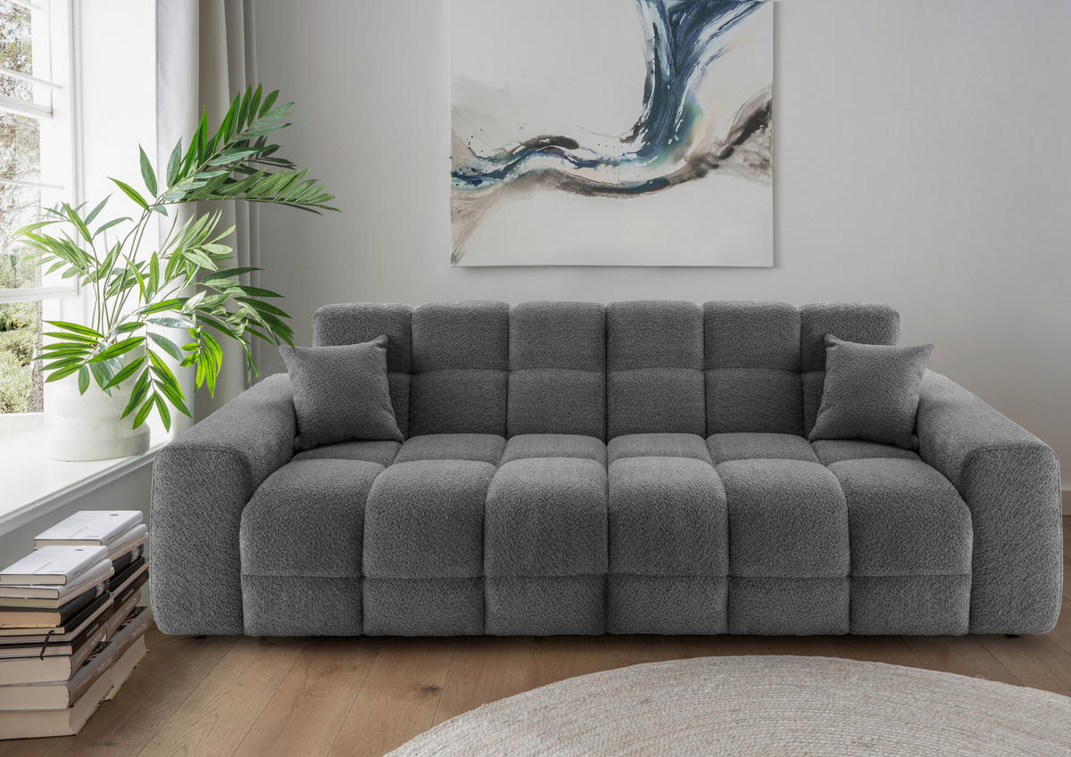 VIERSITZER-SOFA in Bouclé Anthrazit  - Anthrazit/Schwarz, MODERN, Kunststoff/Textil (300/87/120cm) - Livetastic
