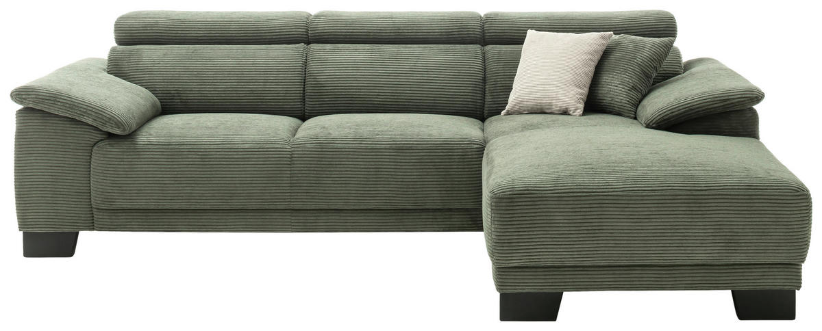 ECKSOFA in Cord Grün  - Schwarz/Grün, Design, Holz/Textil (270/174cm) - Pure Home Lifestyle