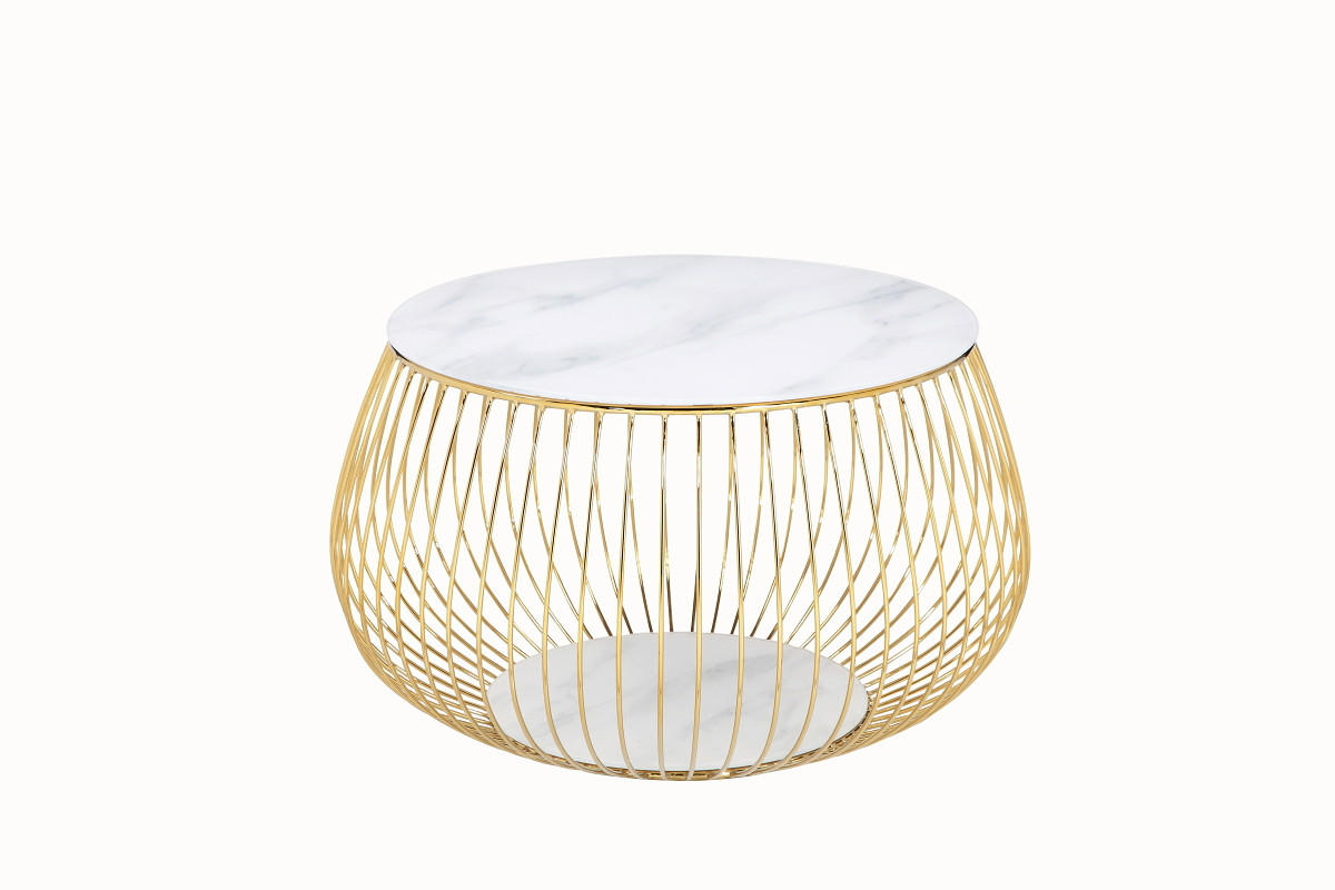 COUCHTISCH Kristallglas 72/72/42 cm rund Weiß, Goldfarben  - Goldfarben/Weiß, Design, Glas/Metall (72/72/42cm) - Livetastic