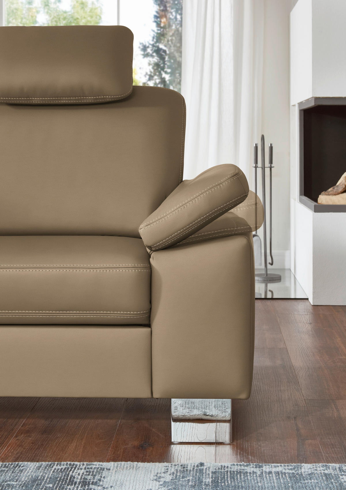 ECKSOFA  in Echtleder Cappuccino  235/248 cm  - Alufarben/Cappuccino, Design, Leder/Metall (235/248cm) - Beldomo Premium