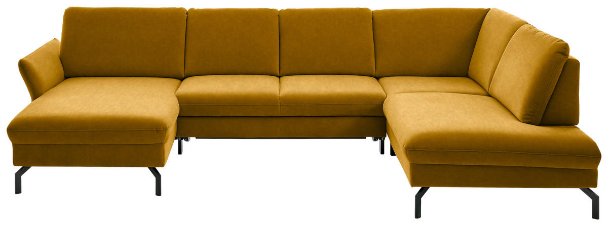 WOHNLANDSCHAFT in Velours Currygelb  - Currygelb/Schwarz, Design, Textil/Metall (179/335/220cm) - Beldomo System