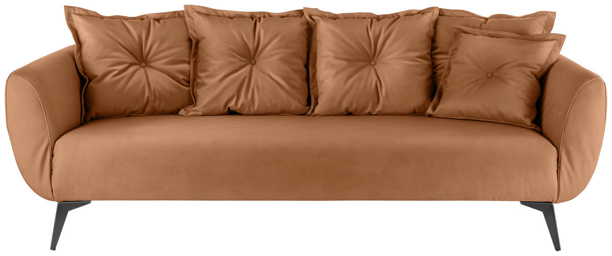 3-SITZER-SOFA in Lederlook Cognac  - Cognac/Schwarz, Modern, Textil/Metall (236/94/103cm) - Livetastic