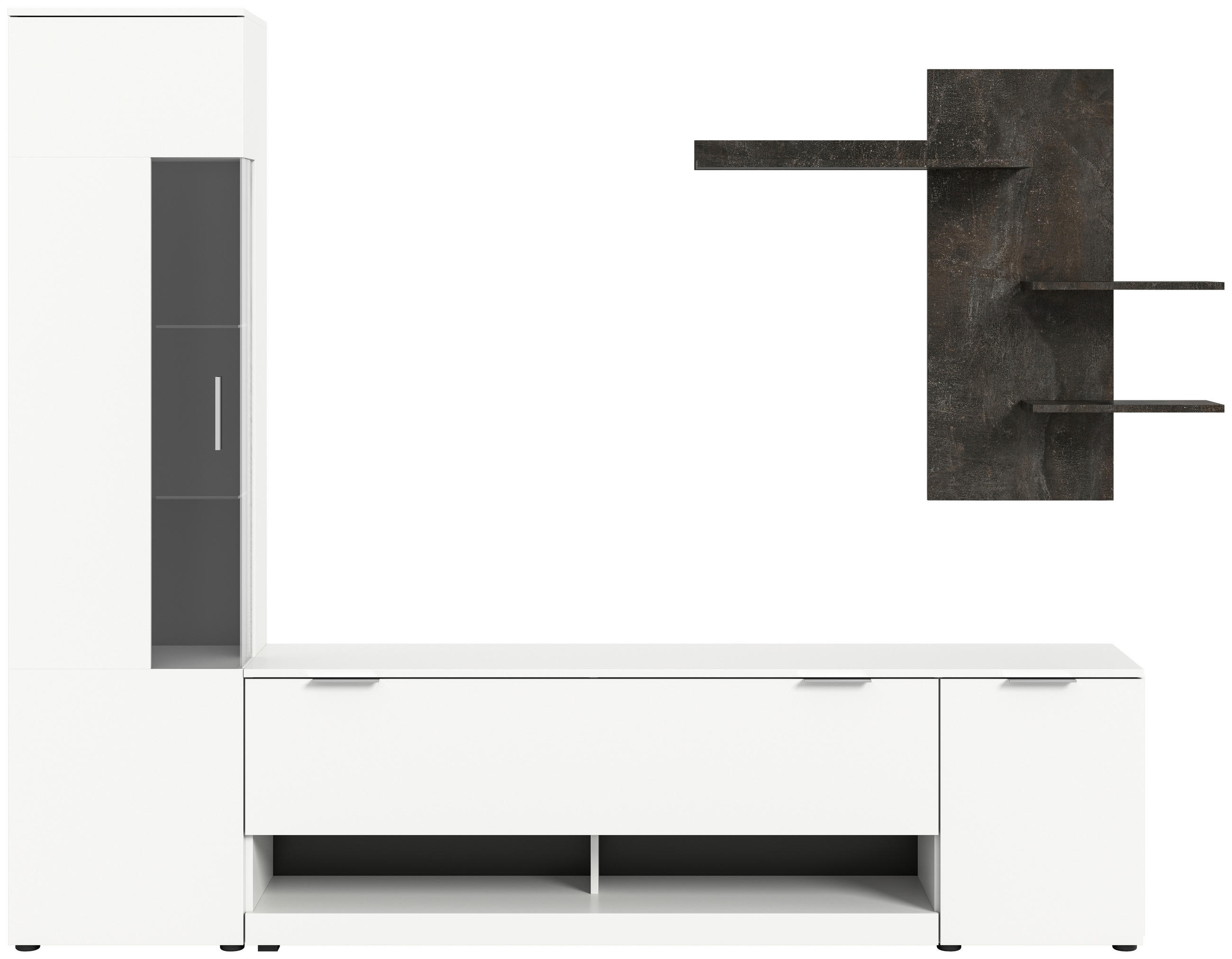 HYLLKOMBINATION 3 delar  i grå, vit  250/190/35 cm  - vit/silver, Design, trämaterial/glas (250/190/35cm) - Livetastic