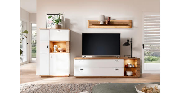 WOHNWAND 3-teilig  in Weiß, Wildeiche  315/181/50 cm  - Wildeiche/Anthrazit, Design, Glas/Holz (315/181/50cm) - Novel