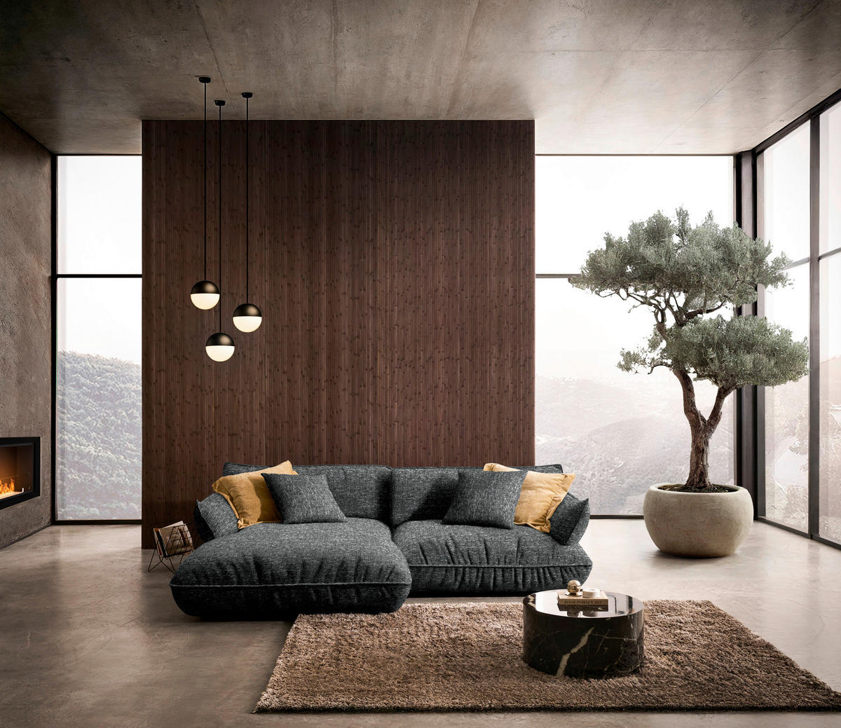 ECKSOFA  in Flachgewebe Anthrazit  185/264 cm  - Anthrazit/Schwarz, Design, Kunststoff/Textil (185/264cm) - Belluti