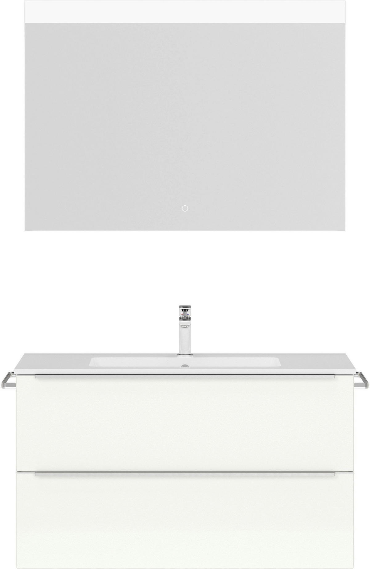 BADEZIMMER 3-teilig  in 101 cm  - Edelstahlfarben/Weiß Hochglanz, MODERN, Holzwerkstoff/Stein (101cm) - Nobilia