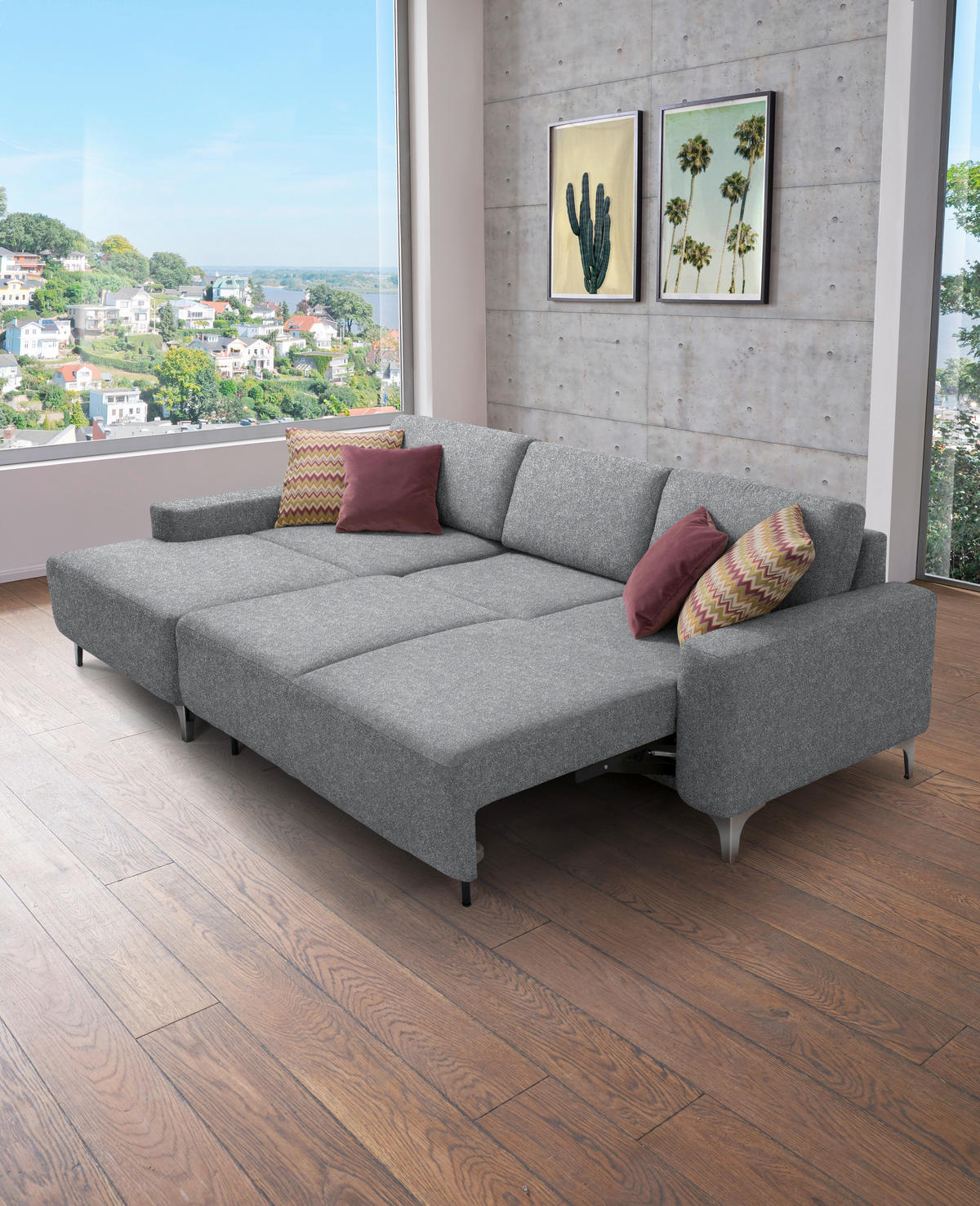 ECKSOFA  in Mikrovelours Grau  160/248 cm  - Alufarben/Grau, Design, Textil/Metall (160/248cm) - Sedda