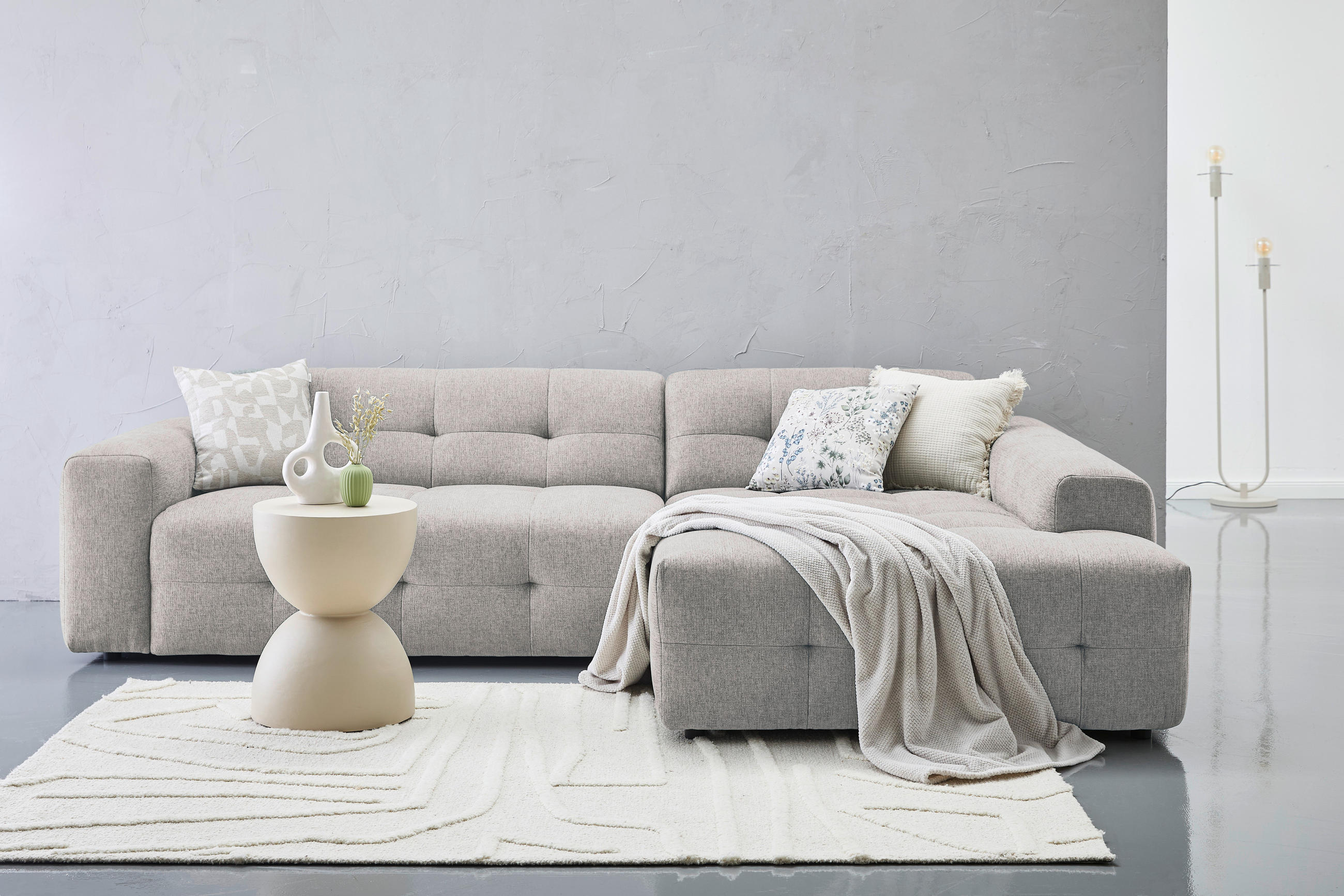 ECKSOFA in Flachgewebe Grau  - Schwarz/Grau, Konventionell, Kunststoff/Textil (292/189cm) - Carryhome