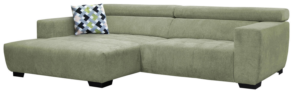 ECKSOFA in Webstoff Olivgrün  - Schwarz/Olivgrün, Konventionell, Textil/Metall (182/279cm) - Hom`in