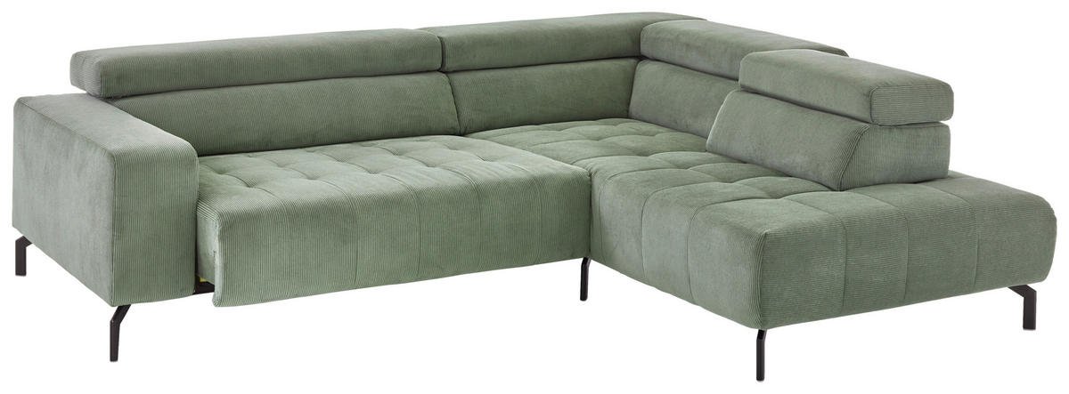ECKSOFA Waldgrün Cord  - Waldgrün/Schwarz, Design, Textil/Metall (261/214cm) - Beldomo Style