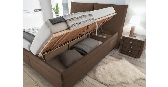 POLSTERBETT Matratze, gepolstertes Kopfteil, Lattenrost, Bettkasten Braun 180/200 cm - Silberfarben/Weiß, KONVENTIONELL, Holz/Textil (180/200cm) - Dieter Knoll