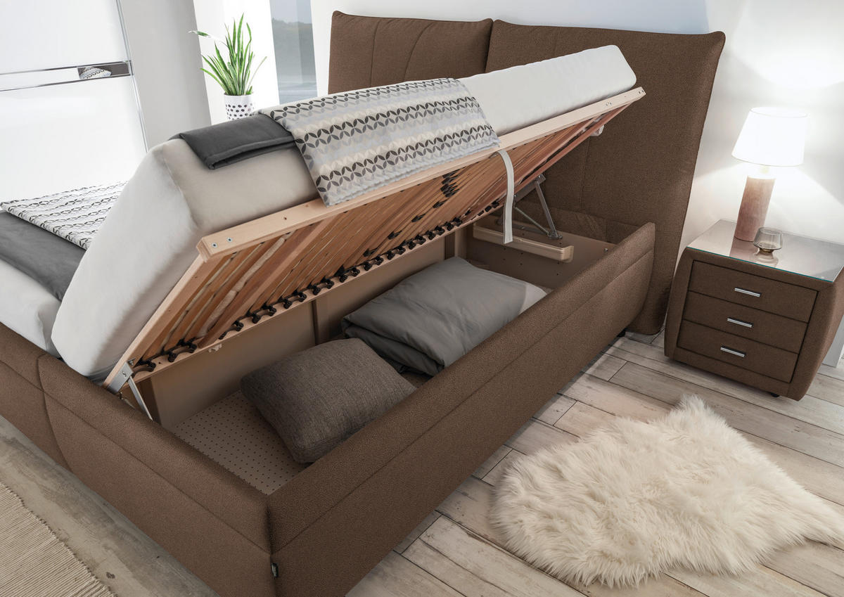 POLSTERBETT 180/200 cm  in Braun  - Weiss/Silberfarben, Konventionell, Holz/Textil (180/200cm) - Dieter Knoll