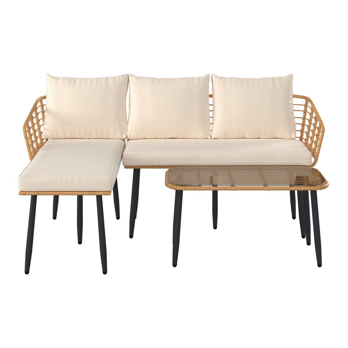 LOUNGEGARNITUR Eisen  - Beige/Naturfarben, MODERN, Glas/Kunststoff (187/67/65cm) - Ambia Garden