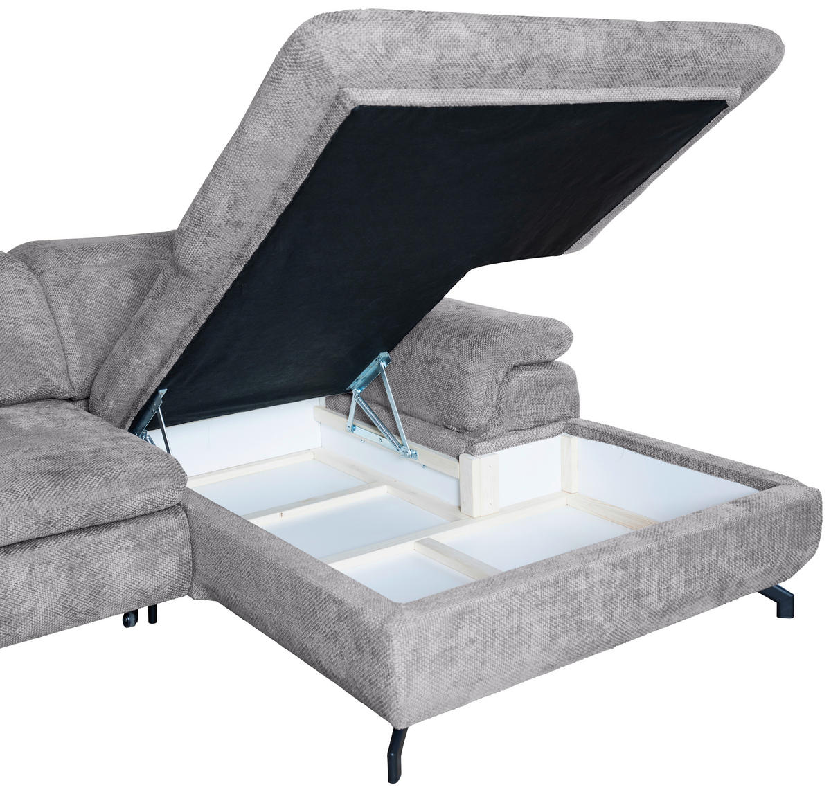 WOHNLANDSCHAFT Hellgrau Struktur  - Hellgrau/Schwarz, KONVENTIONELL, Textil/Metall (253/357/188cm) - Carryhome