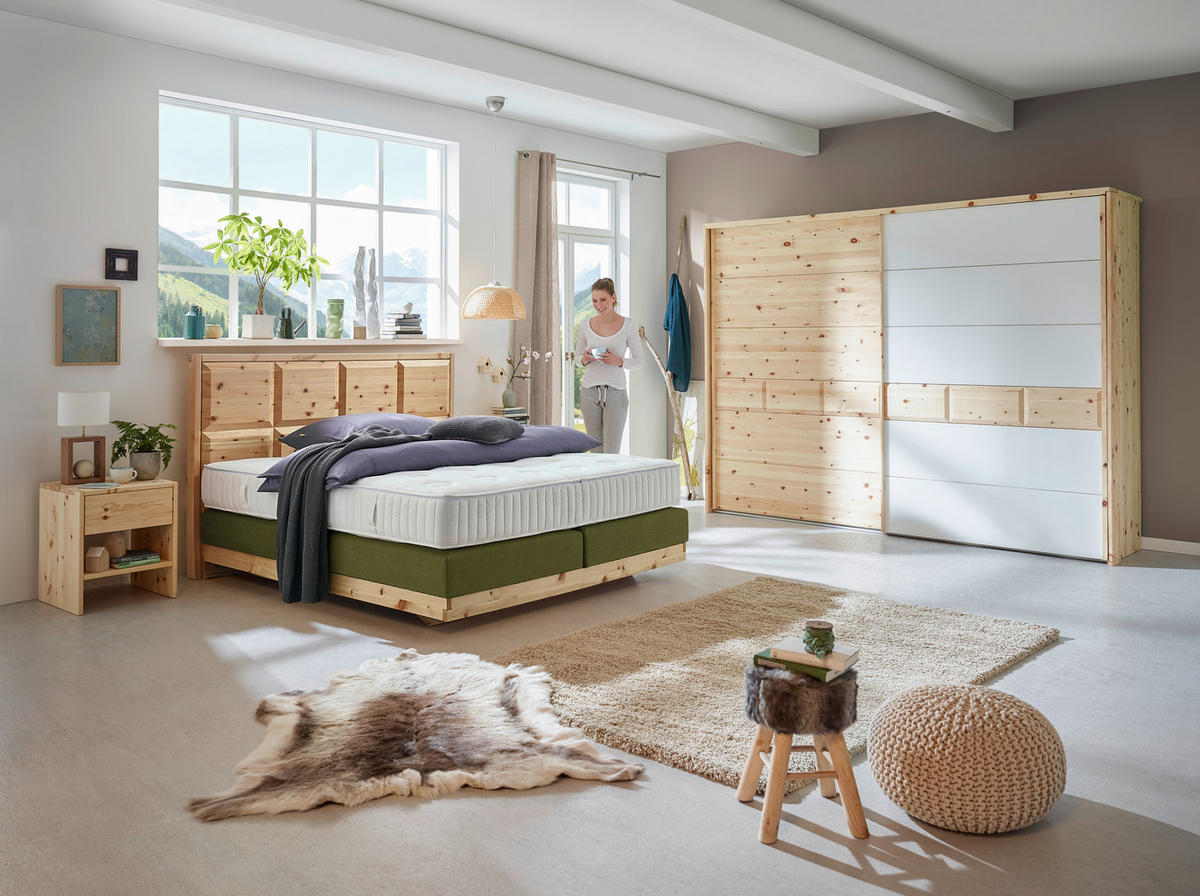 BOXSPRINGBETT 180/200 cm  in Grün, Zirbelkieferfarben  - Zirbelkieferfarben/Grün, Natur, Holz/Textil (180/200cm) - Valnatura