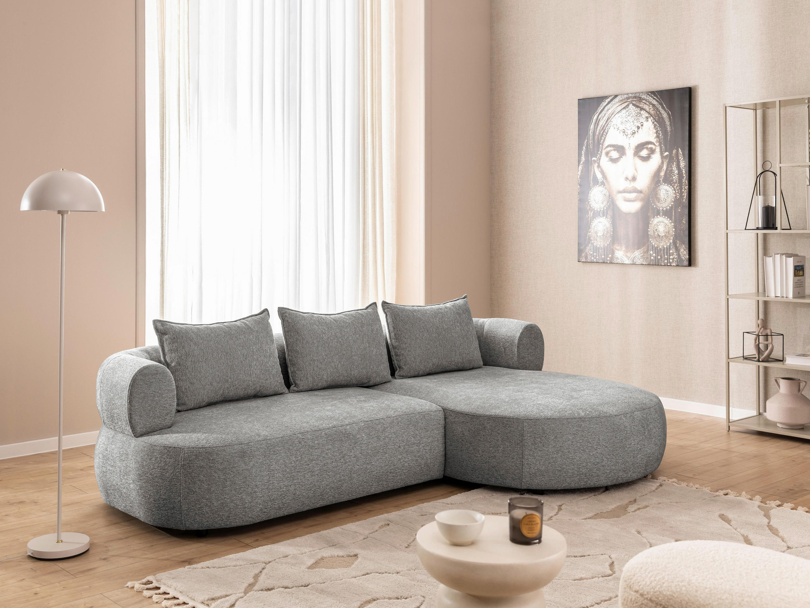 ECKSOFA in Chenille Grau  256/156 cm  - Schwarz/Grau, Design, Kunststoff/Textil (256/156cm) - Livetastic