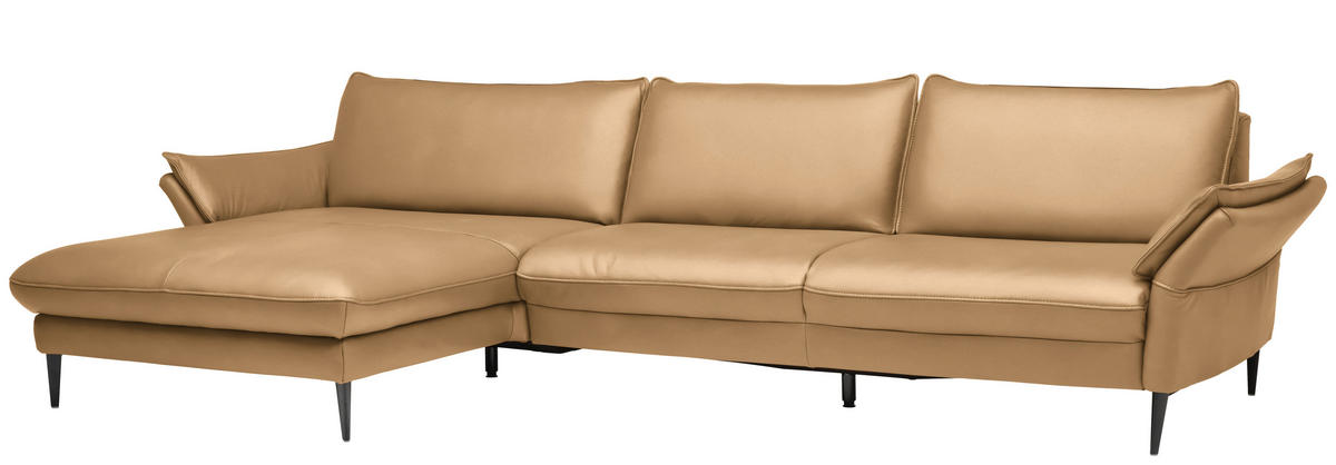ECKSOFA in Echtleder Honig  - Schwarz/Honig, Design, Leder/Metall (172/334cm) - Valdera