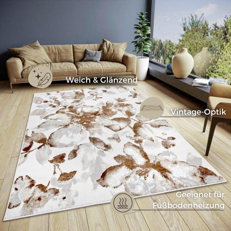 VINTAGE-TEPPICH 67/120 cm Shine Braun, Weiß  - Braun/Weiß, Design, Kunststoff (67/120cm)
