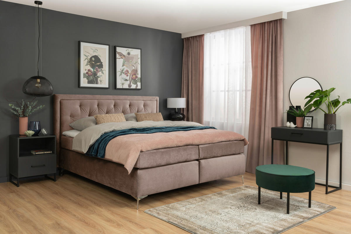 BOXSPRINGBETT 160/200 cm  in Beige  - Beige/Schwarz, KONVENTIONELL, Textil/Metall (160/200cm) - Boxxx