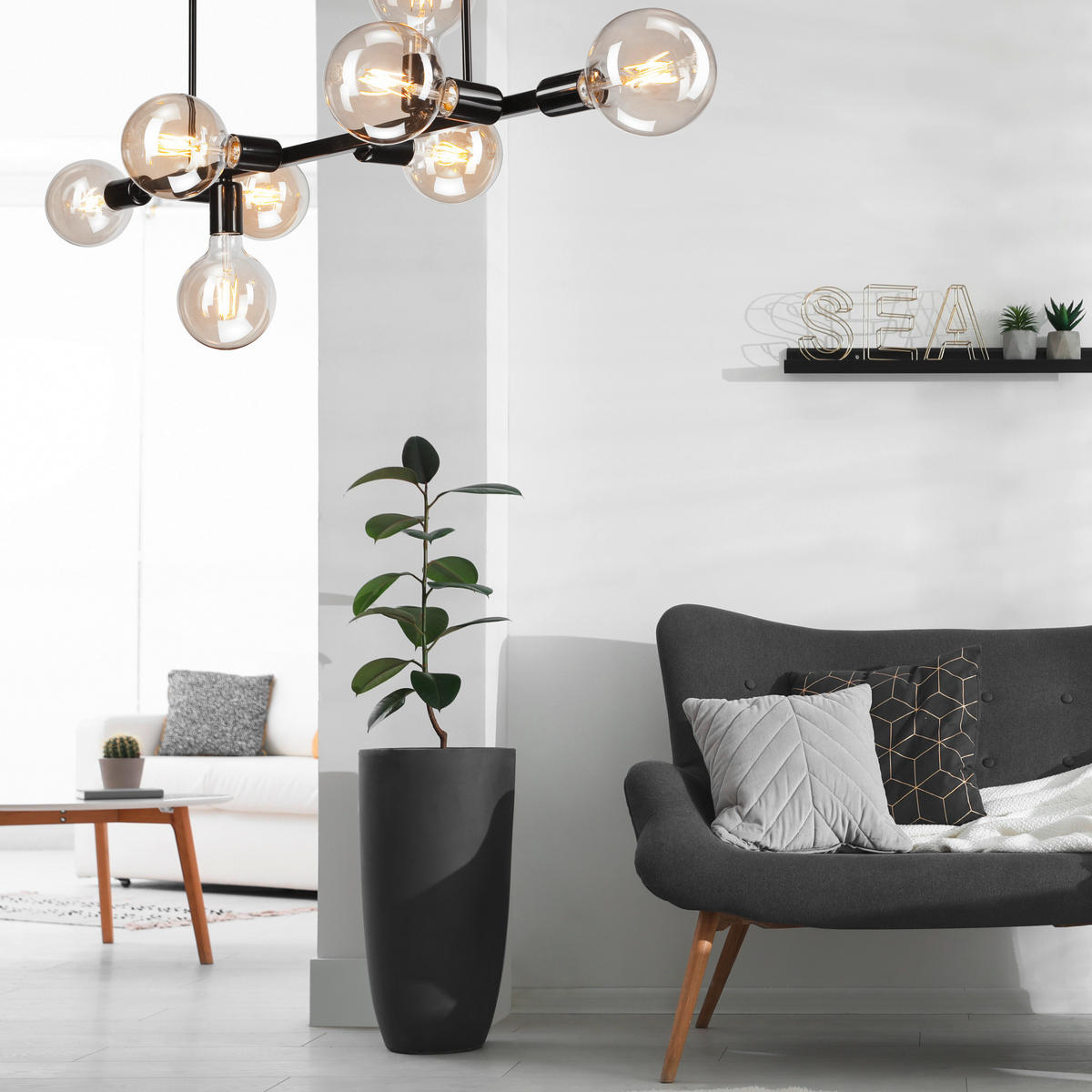 DECKENLEUCHTE ASTRID 39/93/39 cm   - Schwarz Hochglanz, Basics, Glas/Metall (39/93/39cm)