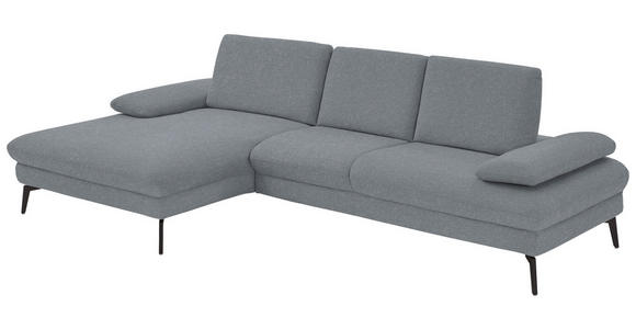 ECKSOFA in Chenille, Mikrofaser Blaugrau  - Blaugrau/Schwarz, Design, Textil/Metall (157/299cm) - Dieter Knoll