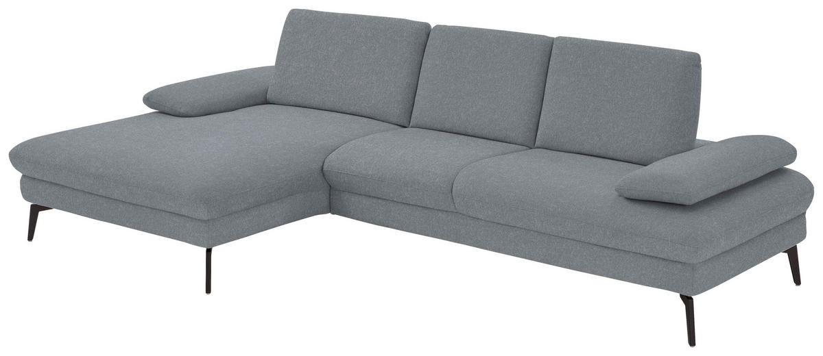 ECKSOFA in Chenille, Mikrofaser Blaugrau  - Blaugrau/Schwarz, Design, Textil/Metall (157/299cm) - Dieter Knoll