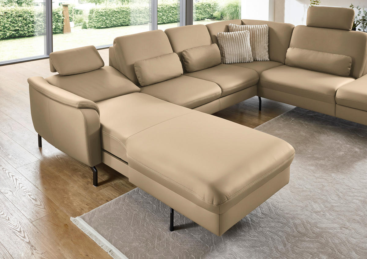 WOHNLANDSCHAFT Beldomo premium in Echtleder Beige  - Beige/Schwarz, KONVENTIONELL, Leder/Metall (168/306/224cm) - Beldomo Premium