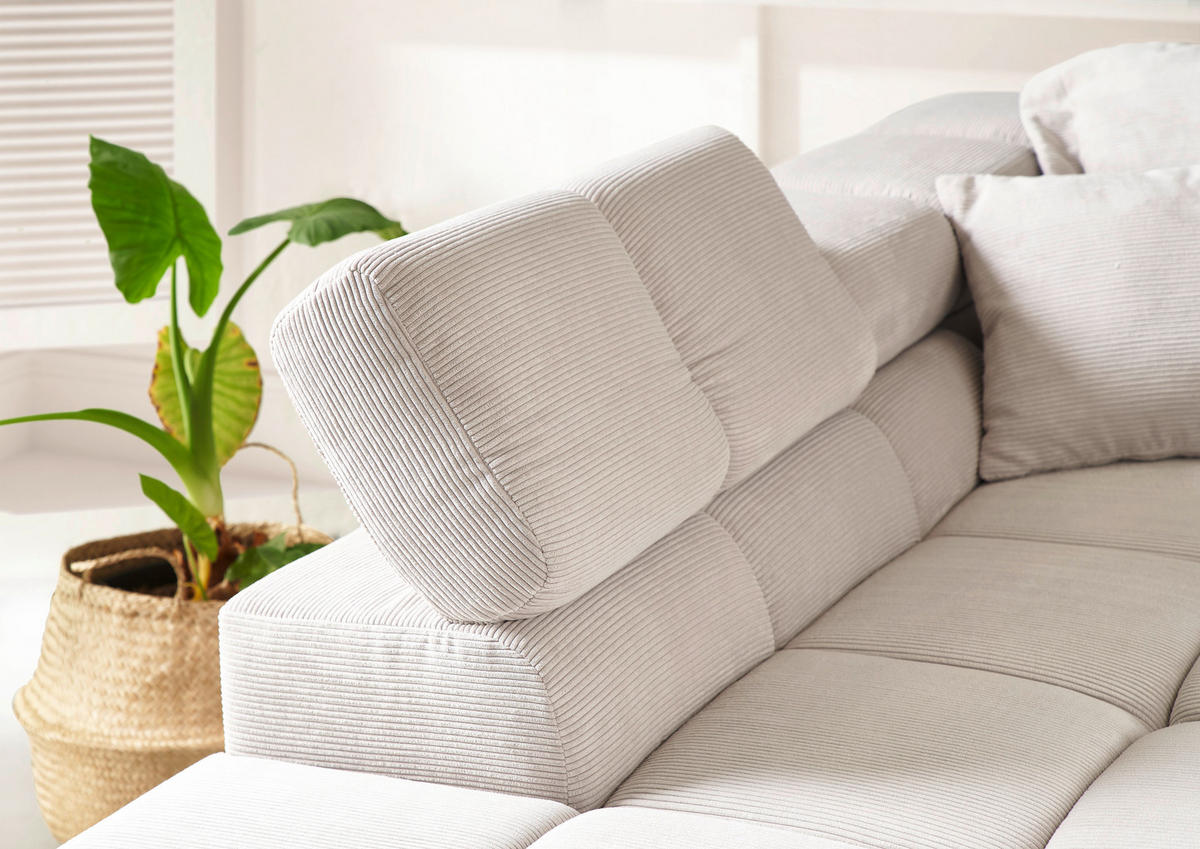 ECKSOFA Hellgrau Feincord  - Hellgrau/Schwarz, Design, Kunststoff/Textil (213/317cm) - Hom`in
