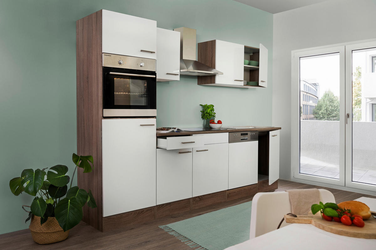 KÜCHENBLOCK 280 cm   in Weiß, Eichefarben  - Edelstahlfarben/Eichefarben, Design, Holzwerkstoff/Metall (280cm) - Respekta