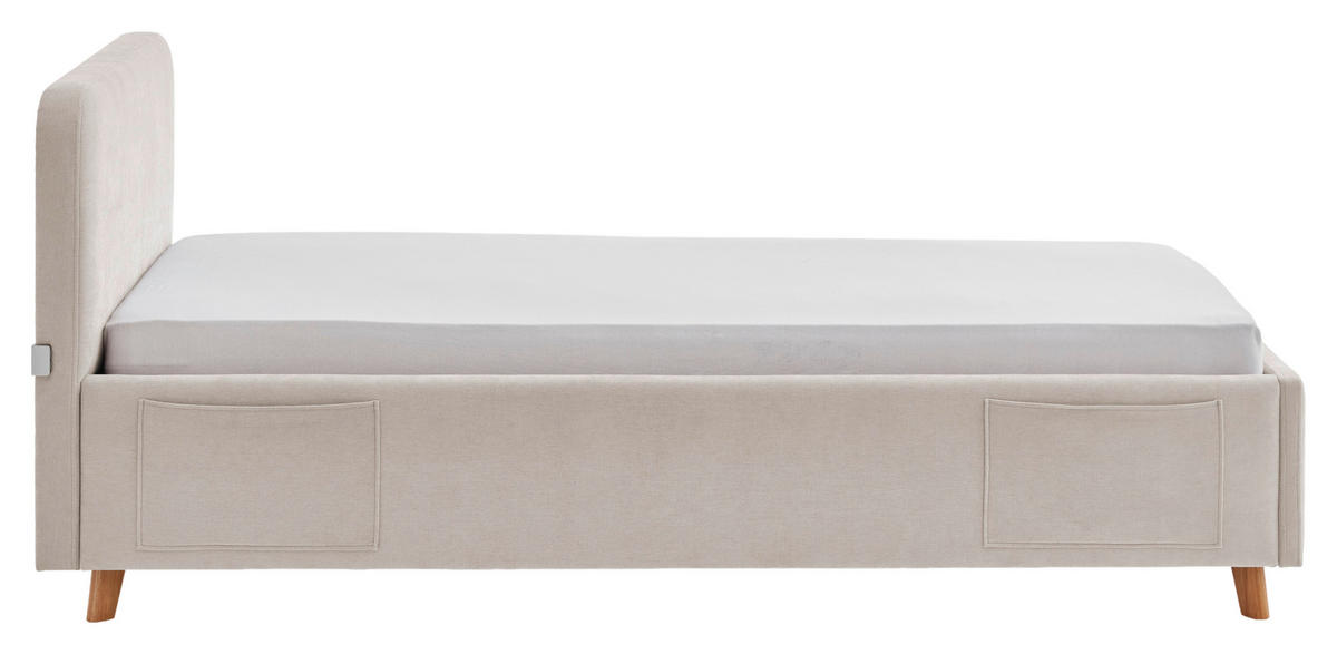 POLSTERBETT 90/200 cm,  in Eichefarben, Beige, Lattenrost, Bettkasten, Betttasche,  - Eichefarben/Birkefarben, KONVENTIONELL, Holz/Textil (90/200cm) - Boxxx