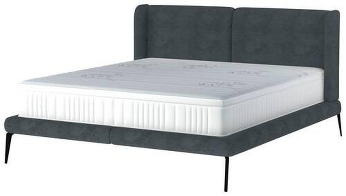 Polsterbett inkl. Matratze gepolstertes Kopfteil, Topper, Matratze 180/200 cm  in Blau, Grau  - Blau/Creme, MODERN, Textil/Metall (180/200cm) - Livetastic