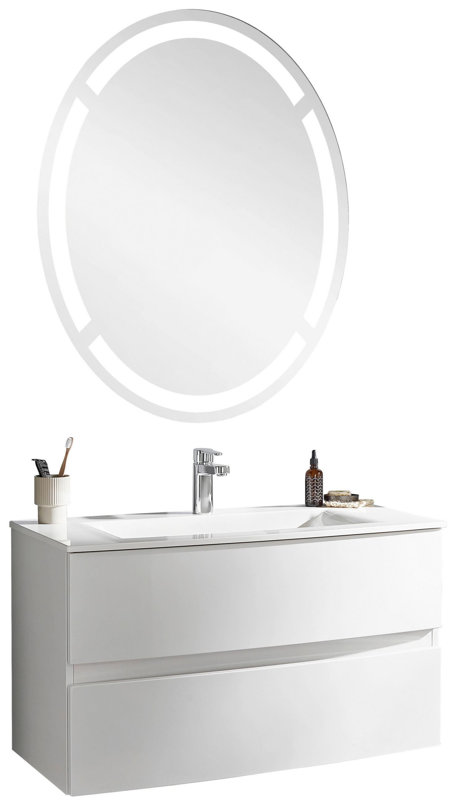 BADEZIMMER  in 91,2 cm  - Weiß Hochglanz/Weiß, Design, Holzwerkstoff/Stein (91,2cm) - Novel