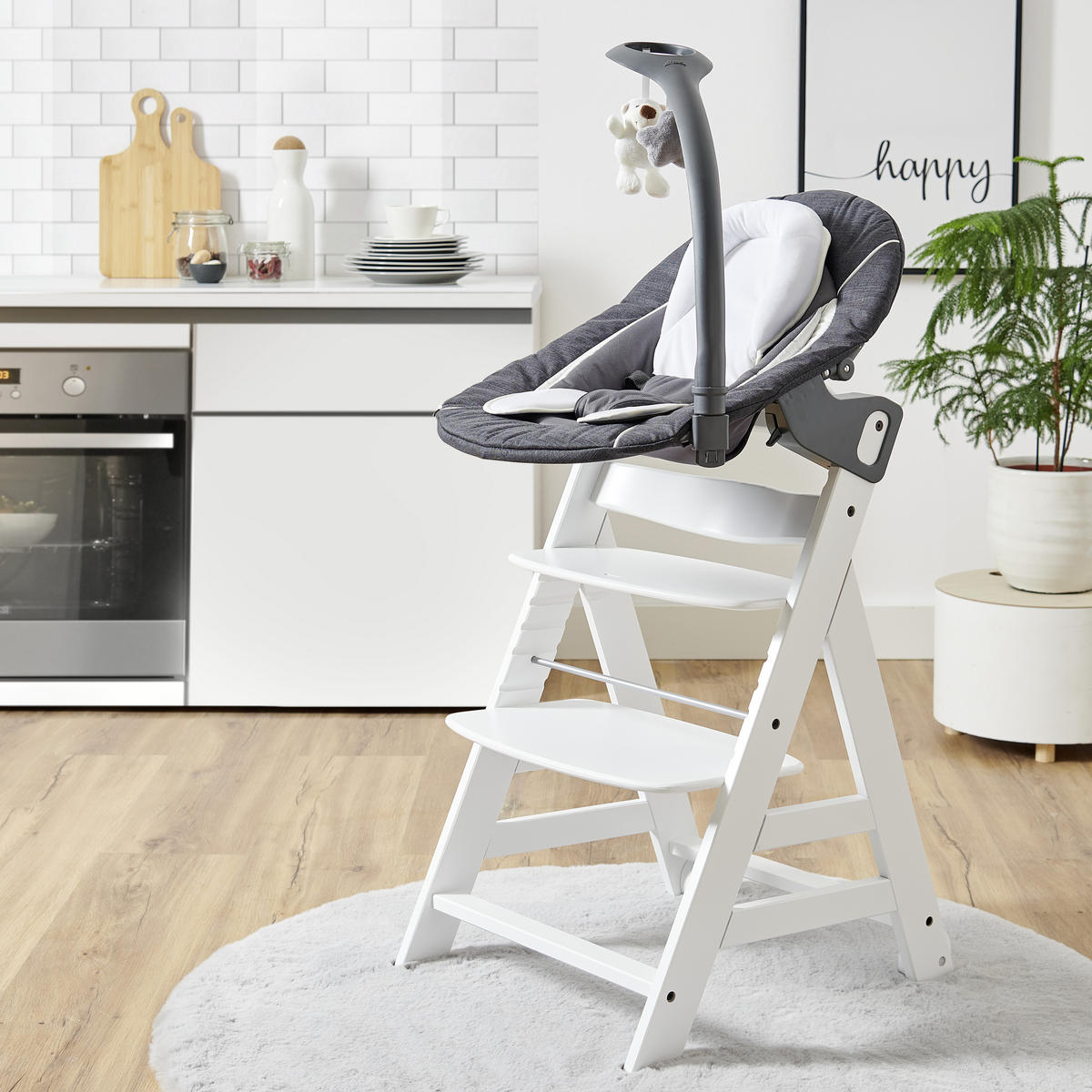 HOCHSTUHL BETA + BOUNCER Grau, Weiß  - Weiß/Grau, Basics, Holz (58/48/83cm) - Hauck