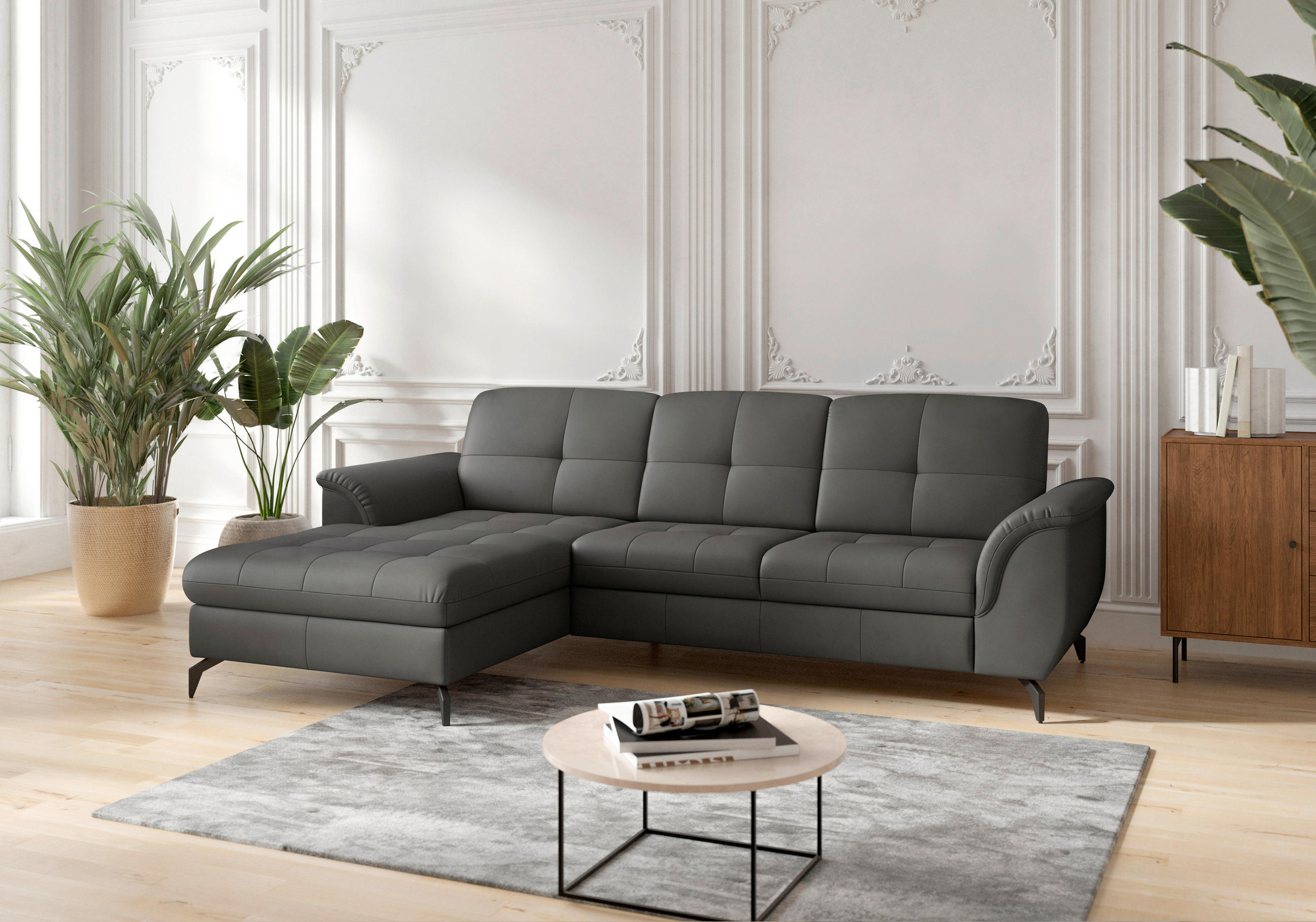 ECKSOFA in Vliesstoff Kombination Echtleder/Stoff Anthrazit  164/262 cm  - Anthrazit/Schwarz, MODERN, Leder/Textil (164/262cm) - Sit & More