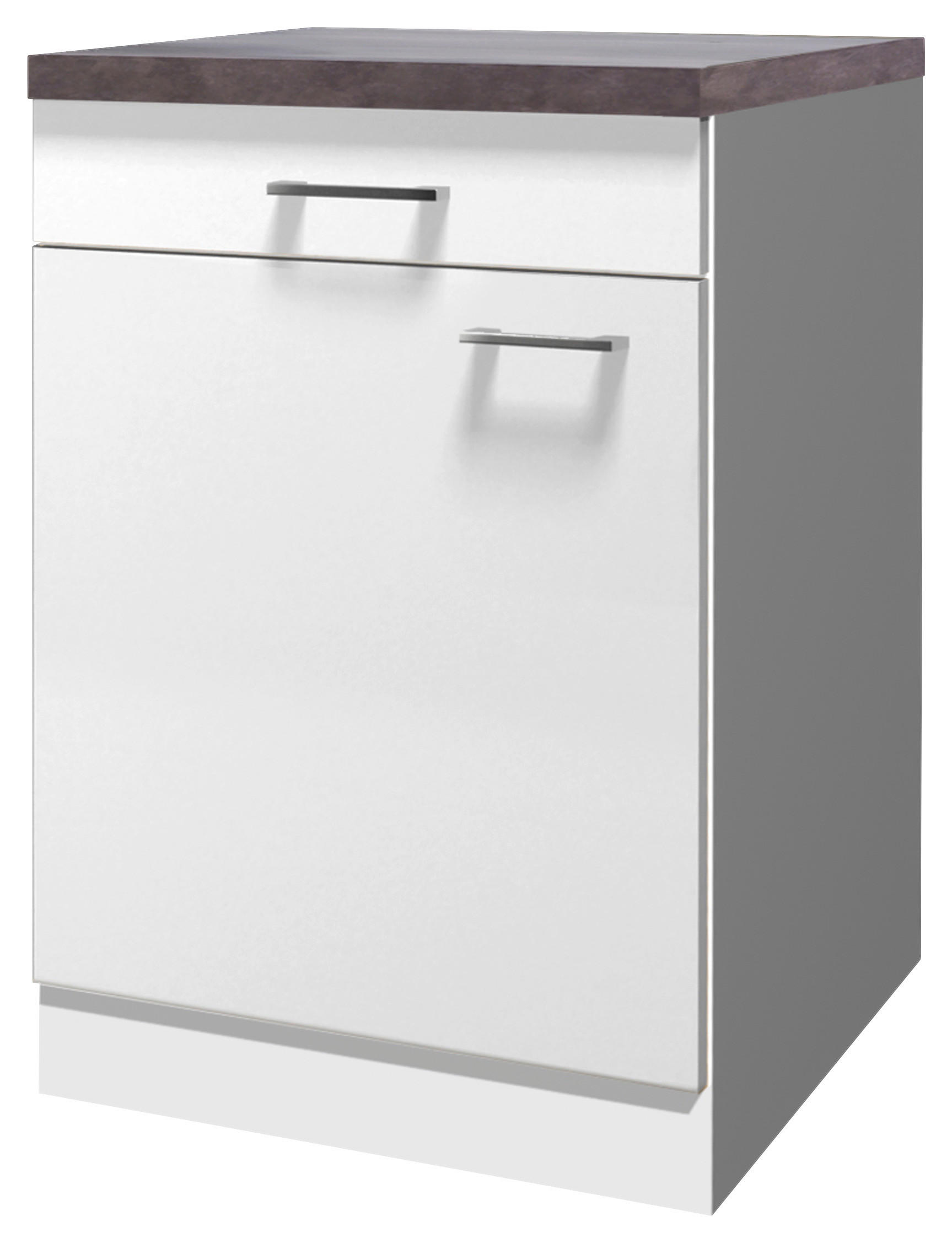 KÜCHENUNTERSCHRANK 60/85/60 cm  in Weiß  - Graubraun/Alufarben, KONVENTIONELL, Holzwerkstoff/Kunststoff (60/85/60cm) - FlexWell